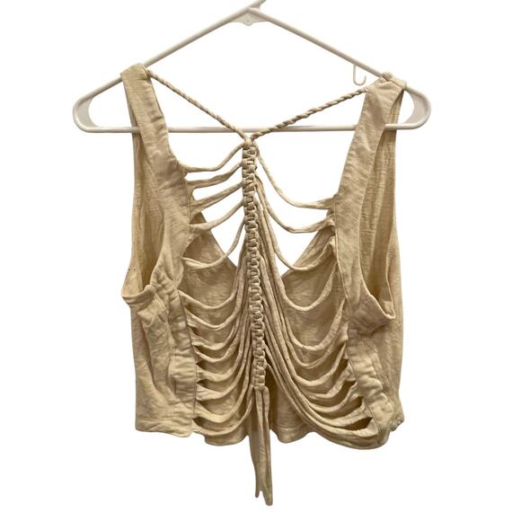 Sparkle & Fade Tops - Sparke & Fade Macrame Tank Top Womens Medium Beige Coachella Boho Festival Cami